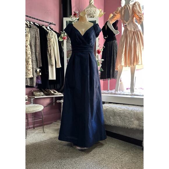 Alfred Sung Modern Does 50s Navy Blue Evening Gown Dress Wedding Formal S - Picture 2 of 8